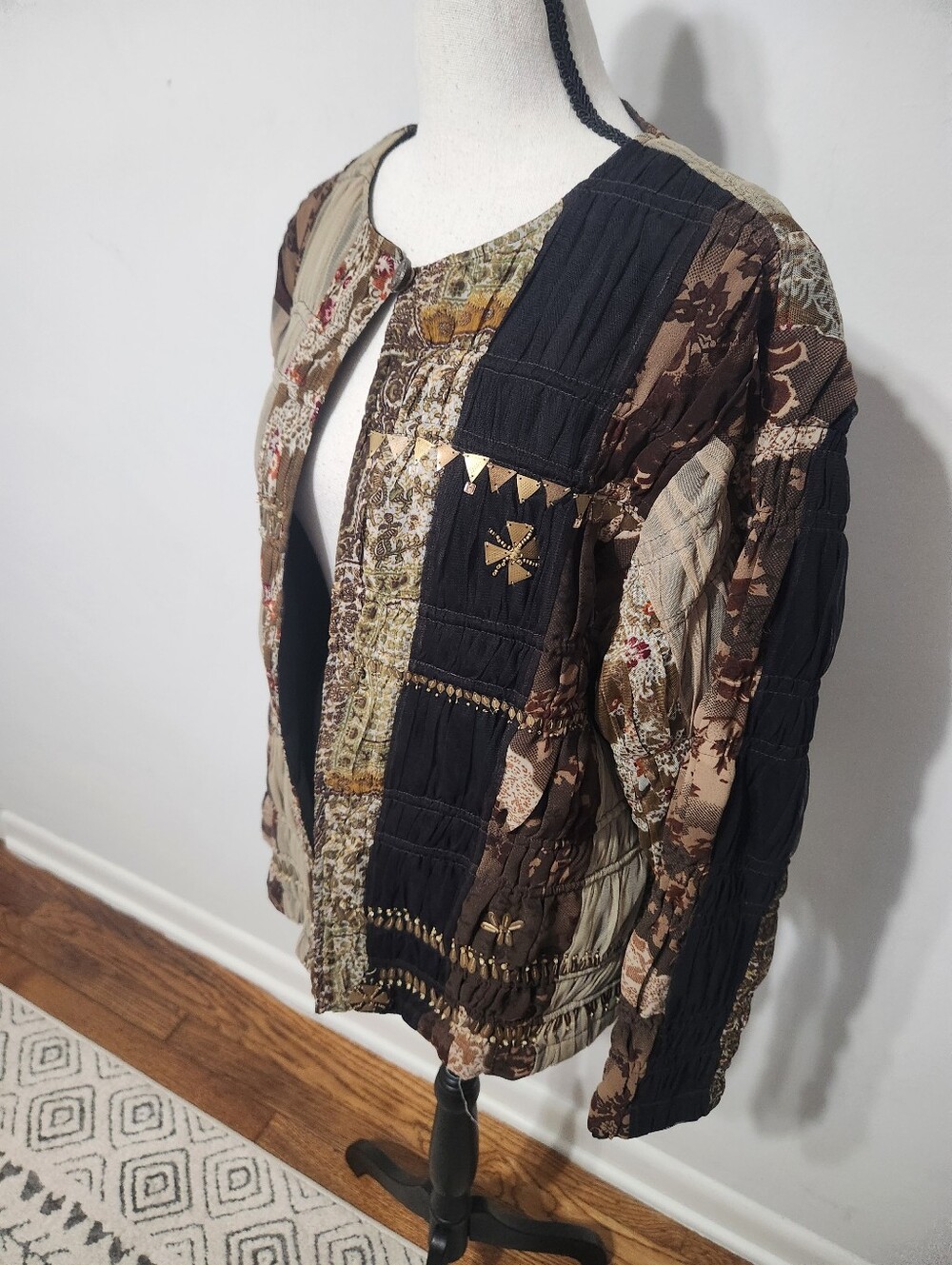 Coldwater Creek Boho Patchwork Embellished Multimedia Jacket Artsy Lagenlook XL - Picture 4 of 10